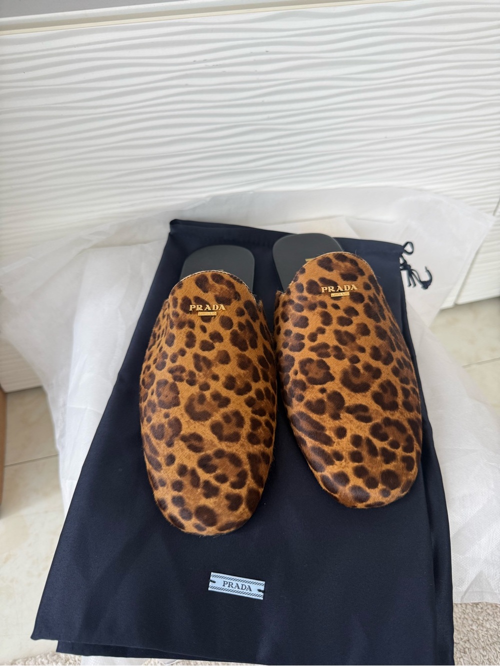 Brand new!!Prada Women's Leopard Print Slip-On Mules - Brown 37